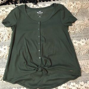 dark green t shirt, barley worn